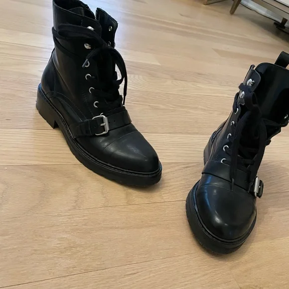 All Saints Black Leather Lace-Up Combat Boot - Picture 10 of 12